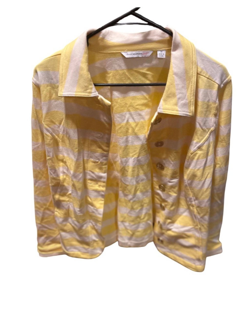 Isaac Mizrahi Yellow and White Striped Button-Up Cardigan